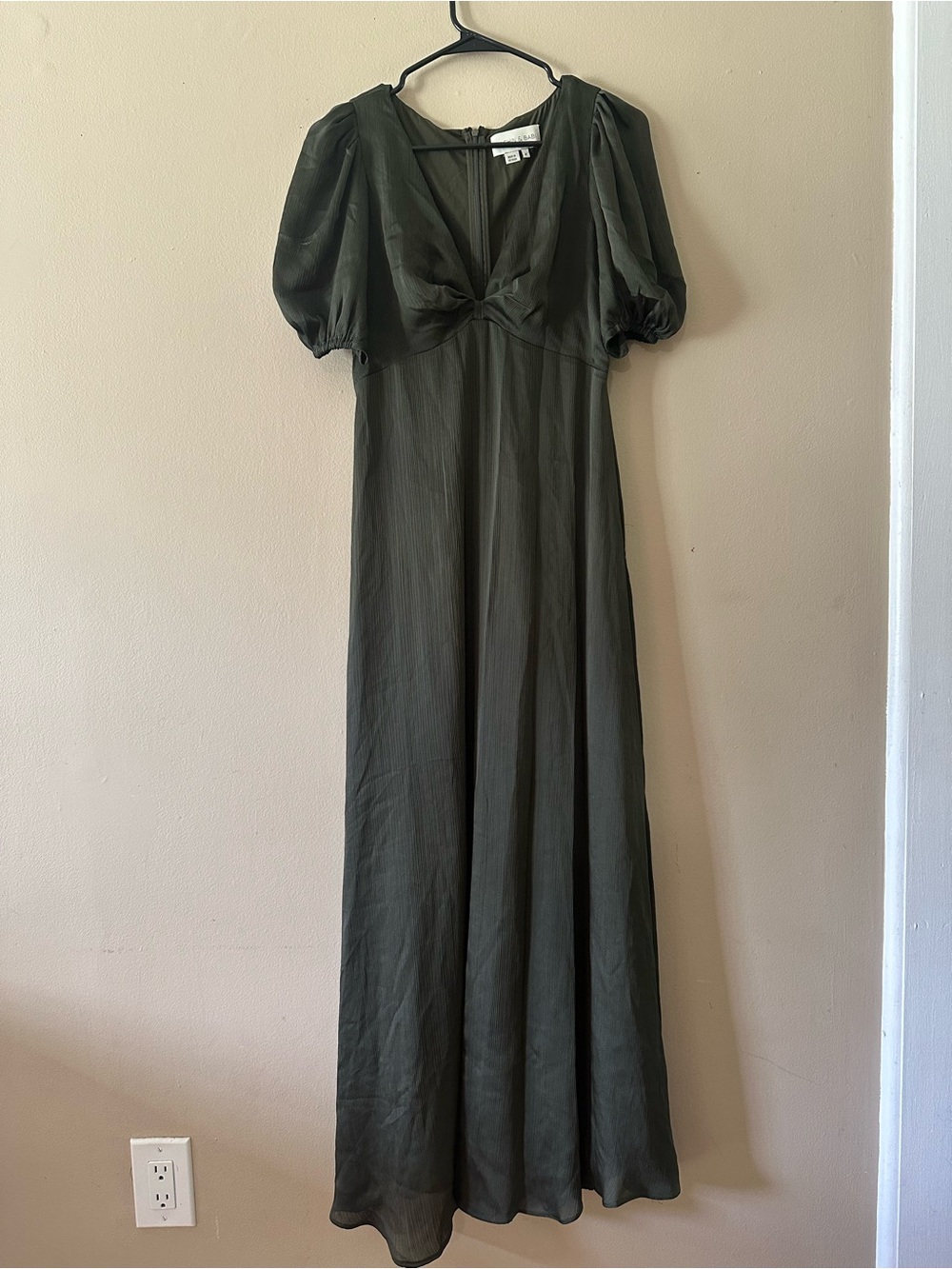 Sachin + Babi Alli Olive/Moss Green Puff-Sleeve Crepe Maxi Dress, Sz 2